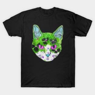 Green floral kitty T-Shirt